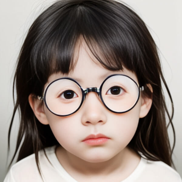 儿童戴着斜视矫正眼镜